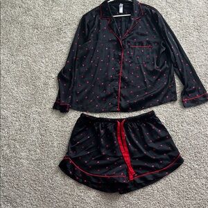 Stars Above Black and Red Heart Pajama Set